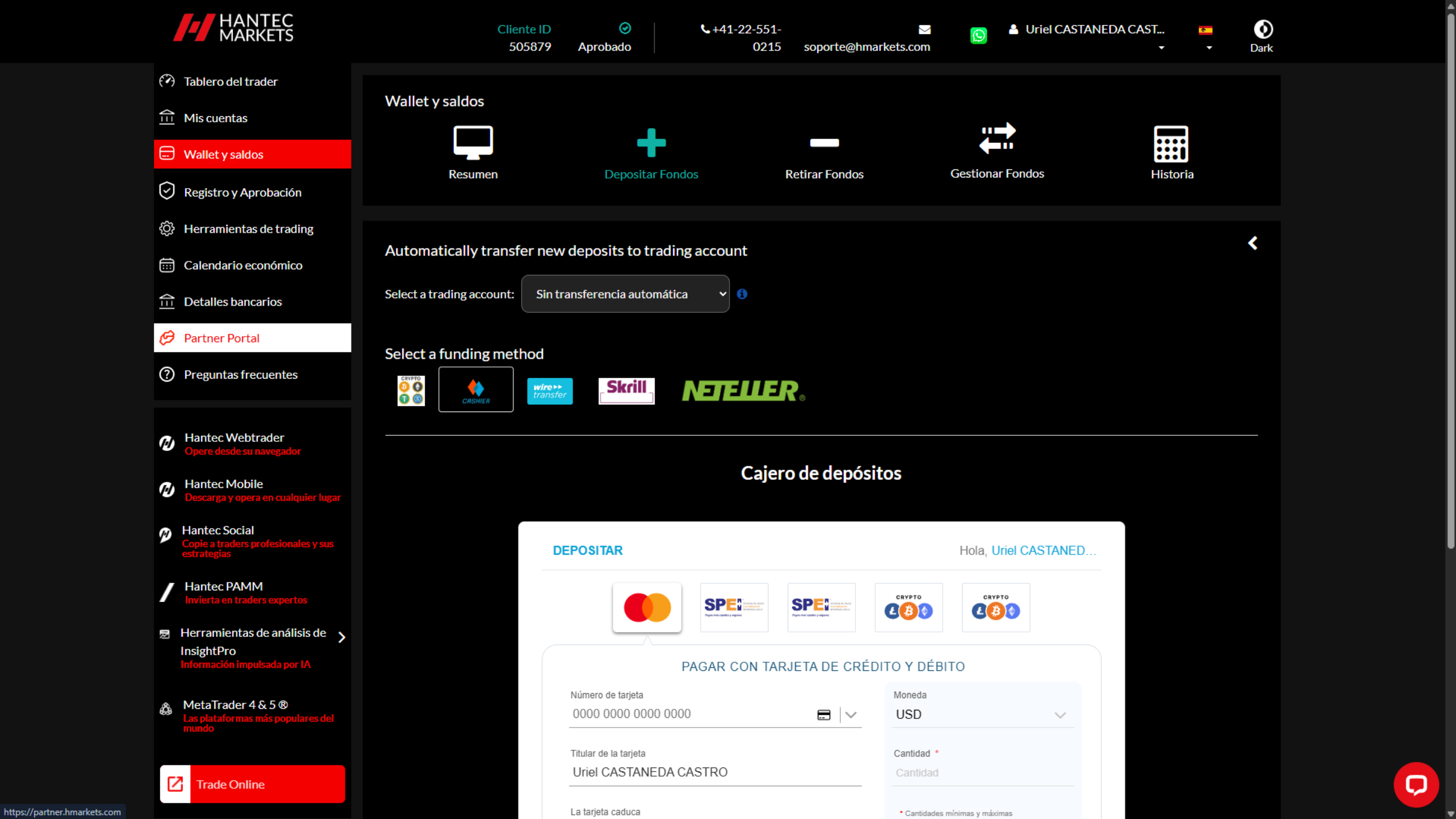 Cómo depositar en Hantec Markets